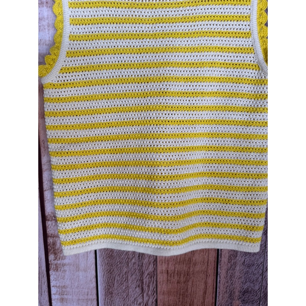 Boden Crochet Open Knit Sweater Tank Scallop Yellow White Summer Resort Small - Picture 6 of 8
